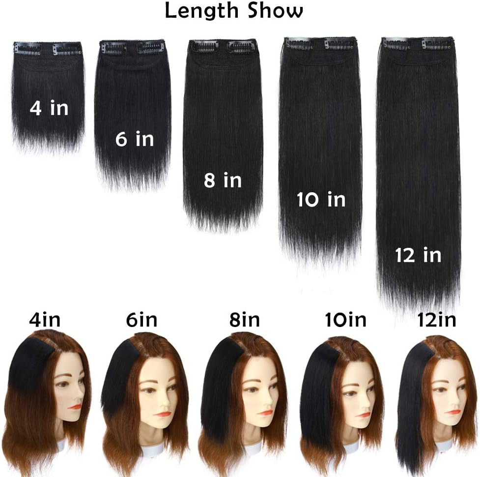 1Pcs Remy Clips in Hair Piece Invisible Hairpin Human Hair 10" Jet Black for Thinning Hair Adding Hair Volume Fluffy Short Silk Straight Hair Piece Natural Brazilian Hair Cushion (10",#01)