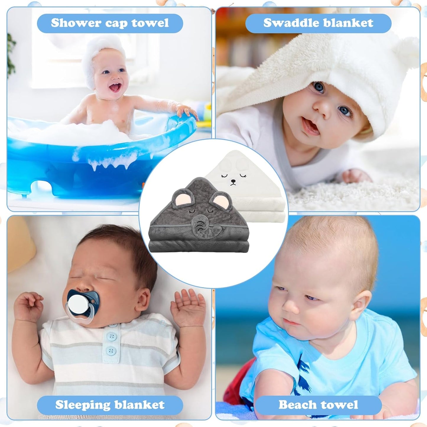 2 PCS Baby Hooded Towels Newborn, 80*80 CM Hooded Baby Towel Girl Boy, Ultra Soft Hooded Bath Towel for Baby, Absorbent Newborn Essentials Baby Bath Towel, Baby Towels with 30*40 CM Storage Bag