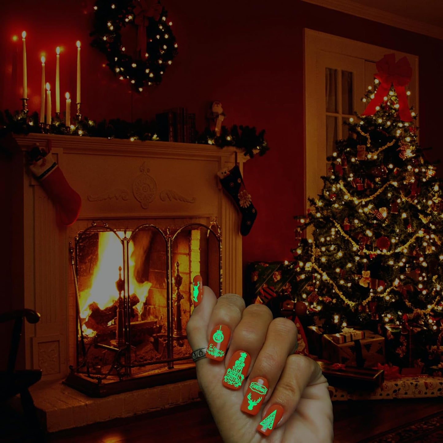 Christmas Nail Art Stickers, Decals-Embossed Snowflakes Stickers White Glitter Self Adhesive Decals-Winter Silver Supplies Nail Art Decoration (Fluorescence-C-6P)