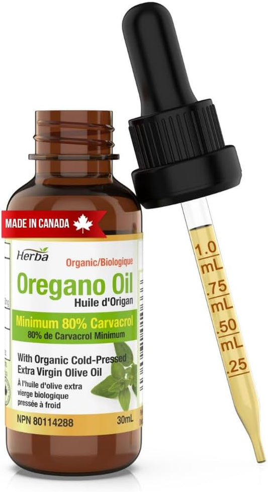 Organic Oregano Oil Drops - 30Ml (1 Fl Oz) | Certified Organic Wild Oil of Oregano Liquid Drops with over 80% Carvacrol and 1% Thymol | Extra Strength - Source of Antioxidant | Made in Canada