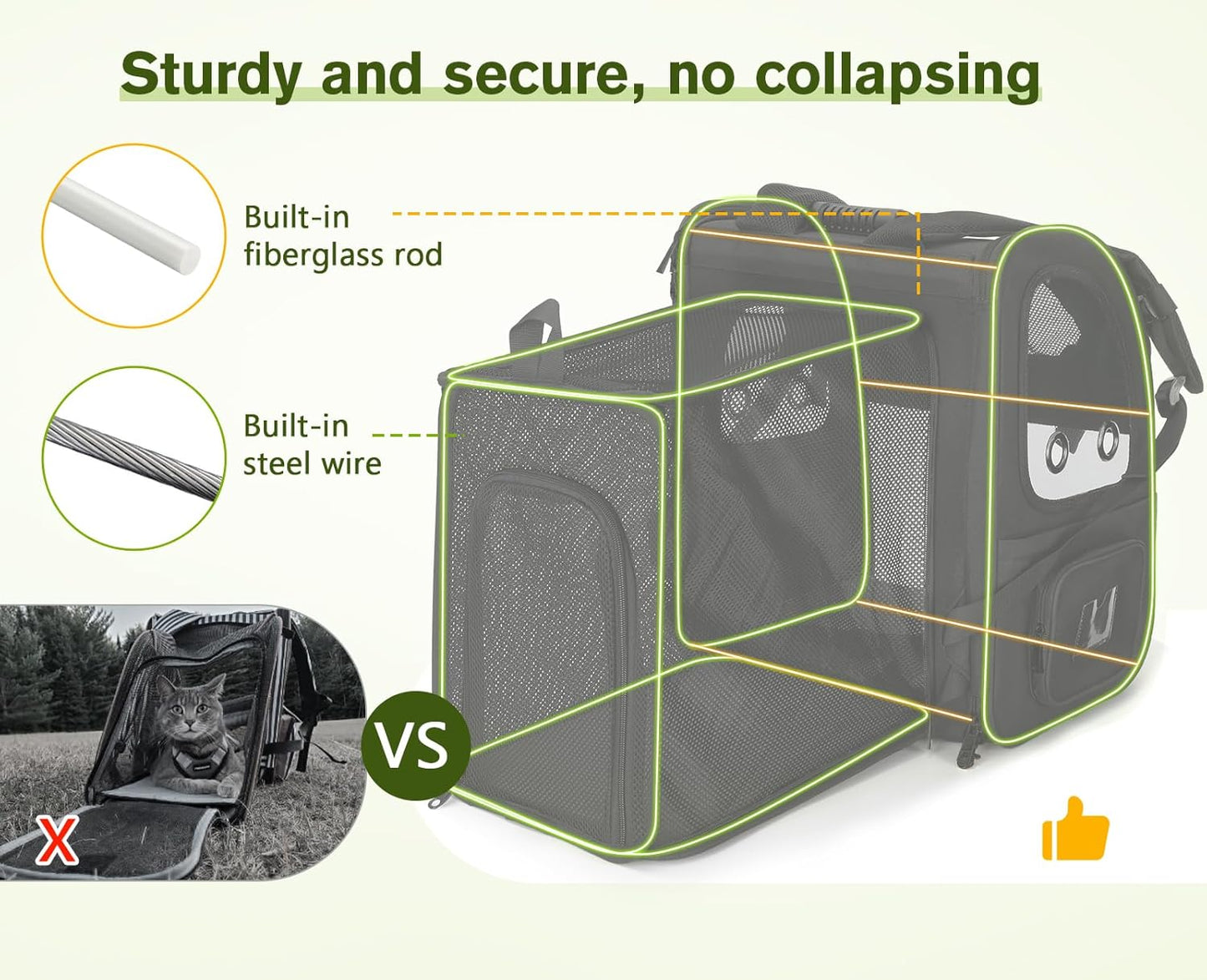 Dog Carrier Backpack Expandable, Pet Backpack Carrier for Small Dogs & Cats up to 18 Lbs, Waterproof & Breathable Mesh Design, Ideal for Hiking, Travel, Camping, and Outdoor Adventures Black