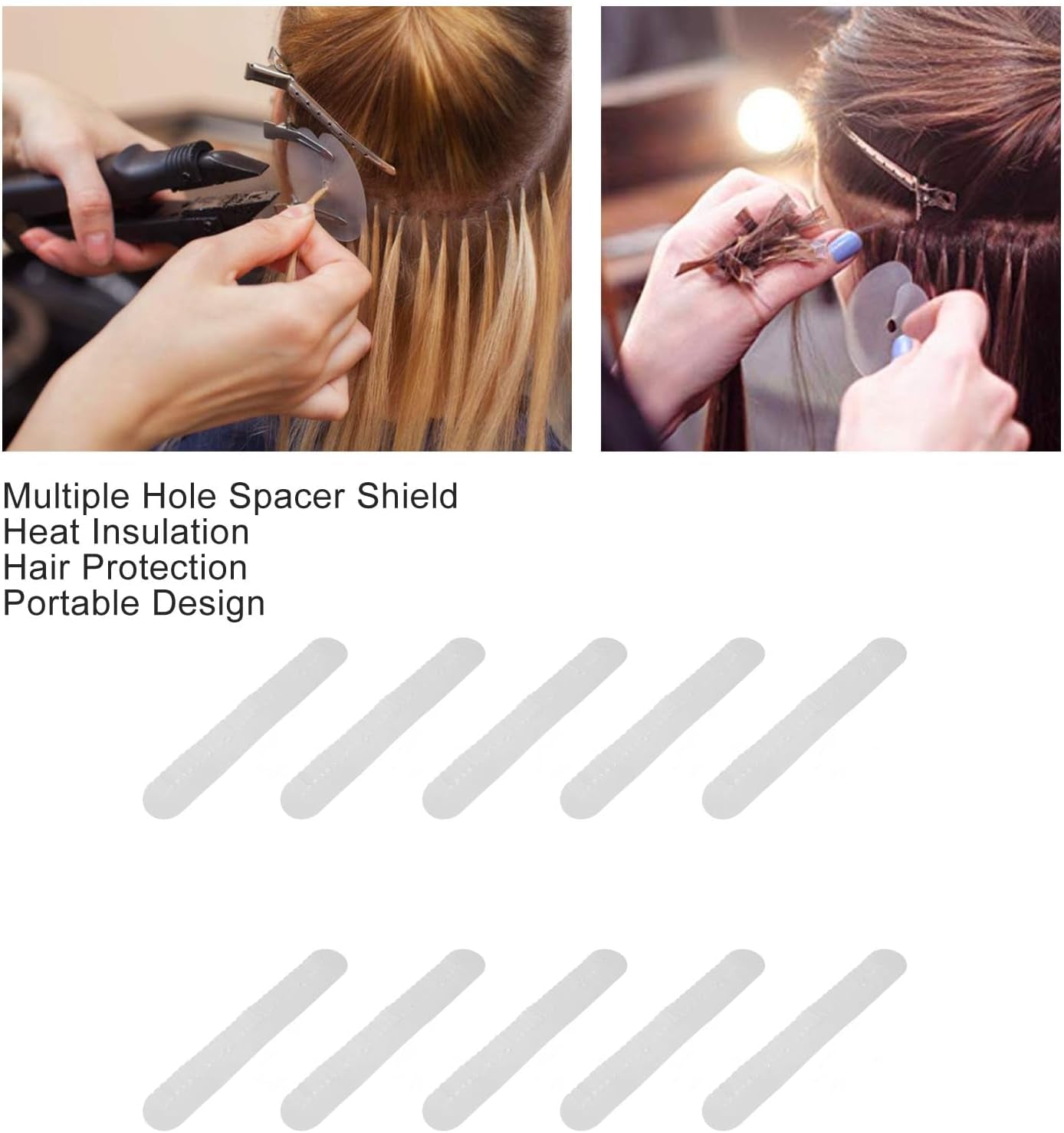 10-Piece Extensions Scalp Protector Heat Shield Template for Bonding Extensions Long Strip Spacer Shield with Multiple Holes Professional Heat Insulation Tool