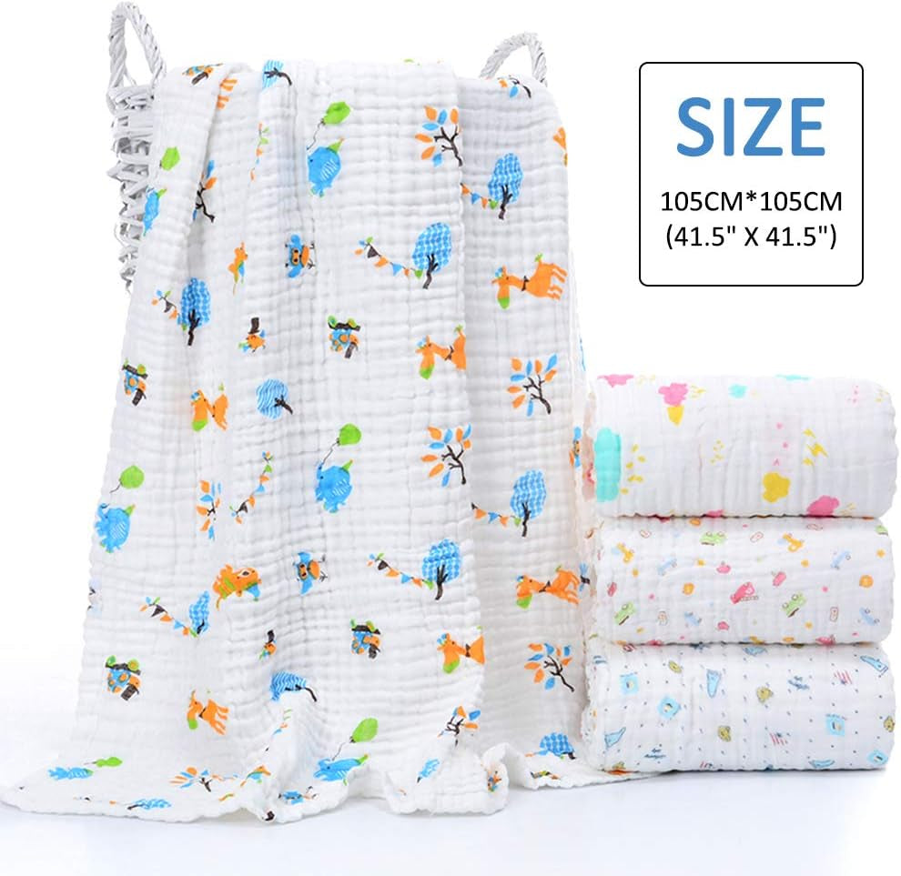 Set of 2 Baby Bath Towels Muslin Baby Blanket, 6 Layer 41.5" X 41.5" Muslin Cloths Cotton Extra Soft Wash Cloth (Colour Random)