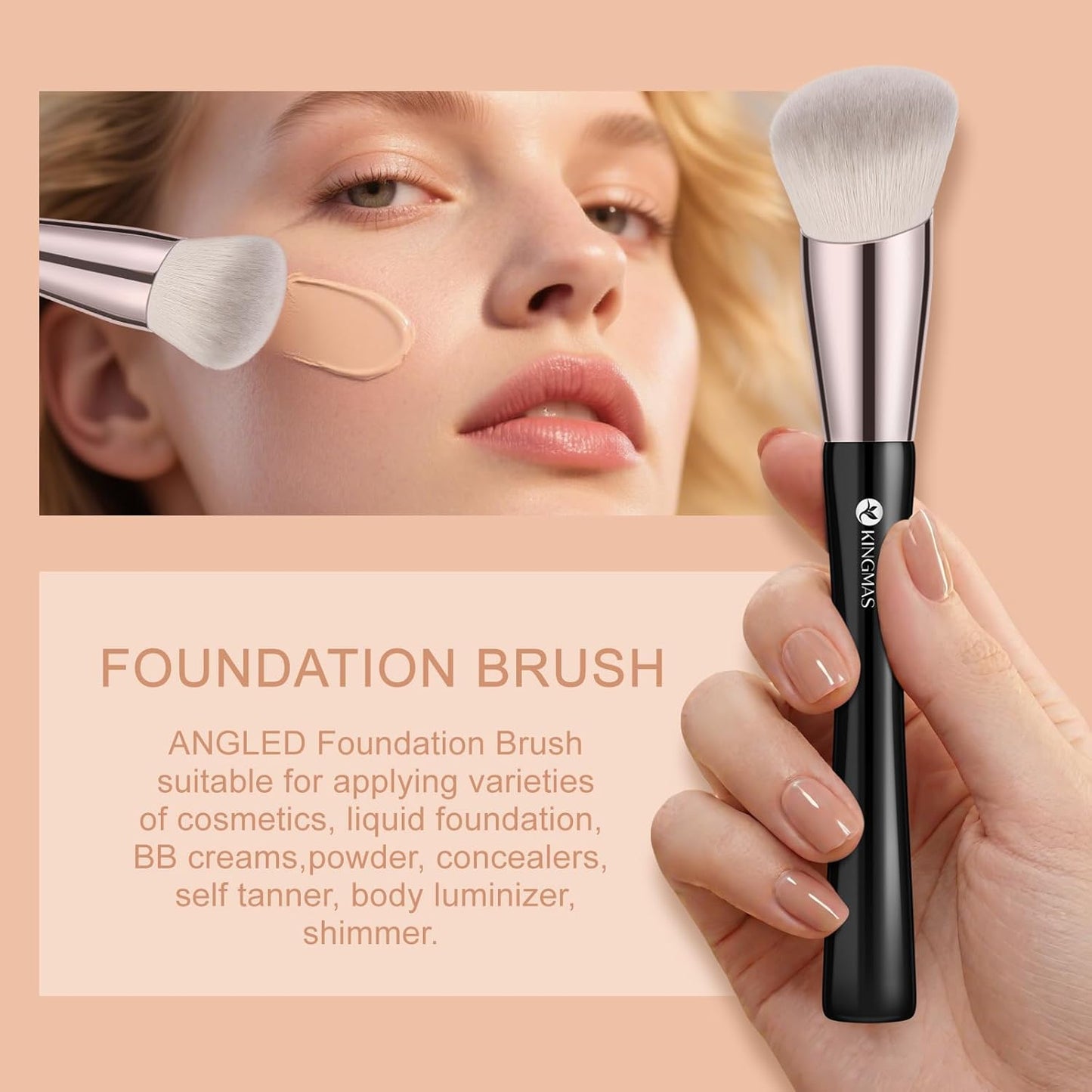 Angled Foundation Brush Concealer Brush, Premium Kabuki Makeup Brush for Liquid, Blending, Cream, Powder, Blush Buffing Stippling Face Makeup Tools White (Black, 3Pcs (170W/270W/370W))