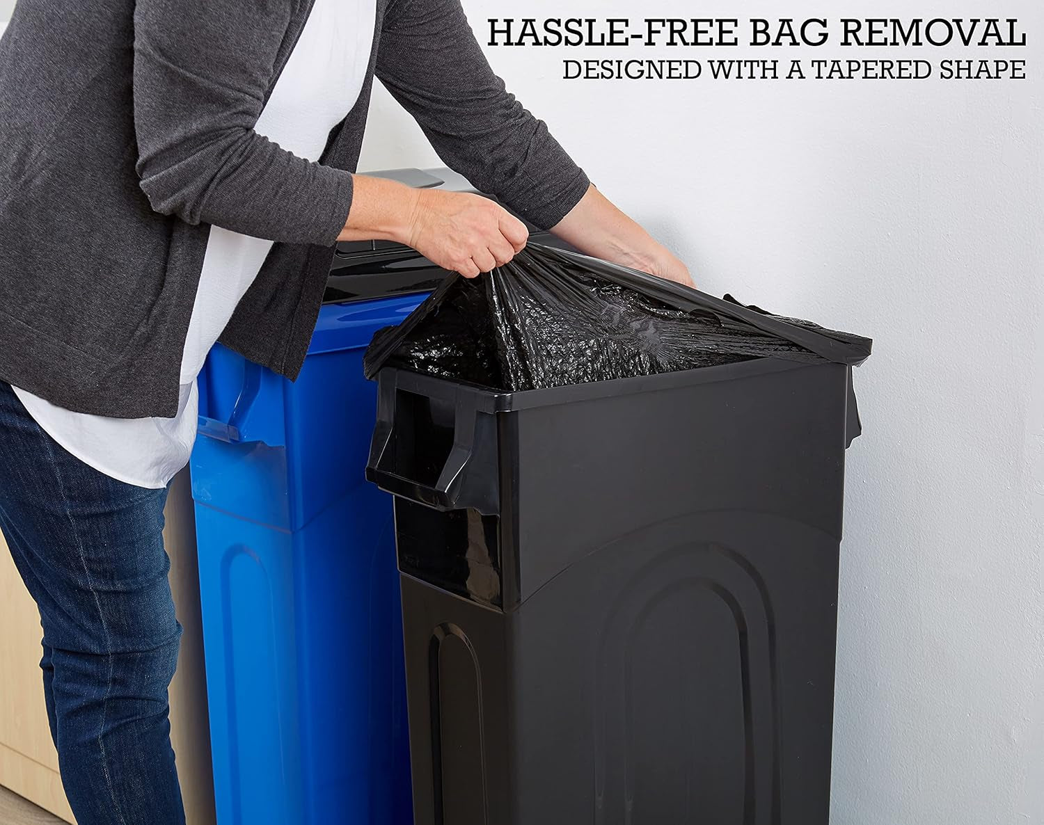 Highboy Waste Container with Swing Lid, 23 Gallon, Space Saving Slim Profile and Easy Bag Removal, Handles for Easy Carrying, Indoor/Outdoor Use, Black, 1-Pack, (TI0082)