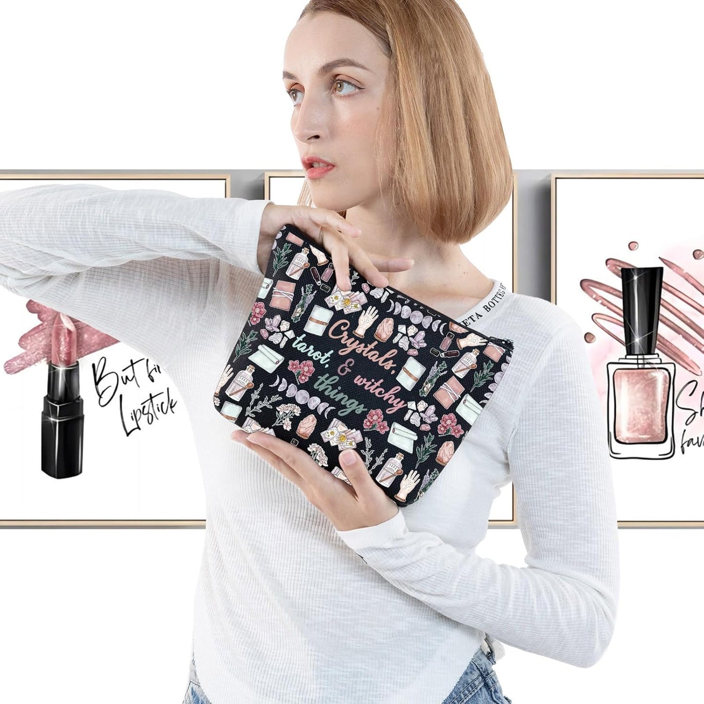 Witch Toiletry Bag for Crystals Tarot and Witchy Things Witchcraft Cosmetics Bag Halloween Witch Gift, Crystals Tarot New, Daily