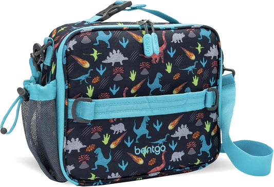 Kids Prints Lunch Bag - Double Insulated, Durable, Water-Resistant Fabric with Interior and Exterior Zippered Pockets and External Bottle Holder- Ideal for Children of All Ages (Dinosaur)