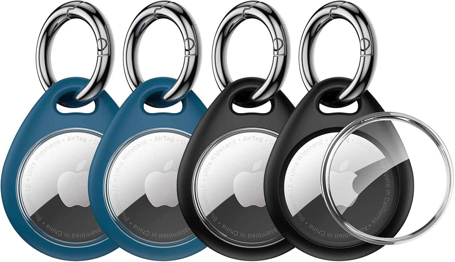 Holder for Apple Airtag - 4 Pack [Fit Tightly Design] [Easy to Install] [Hold Air Tag Securely] Waterproof TPU Shell Protective Case with All Metal Keychain Key Ring Clip