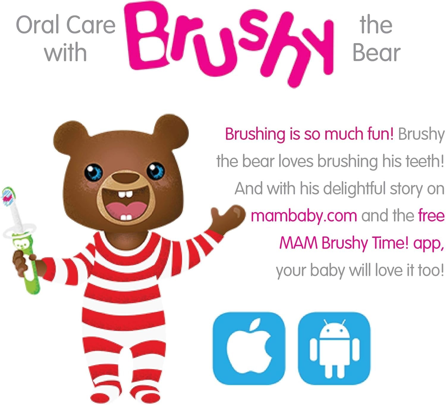 Learn to Brush Set (1 Baby'S Brush Toothbrush, 1 Training Brush, 1 Safety Shield), Baby Toothbrushes with Brushy the Bear, Interactive App, for Girls 5+ Months, Pink