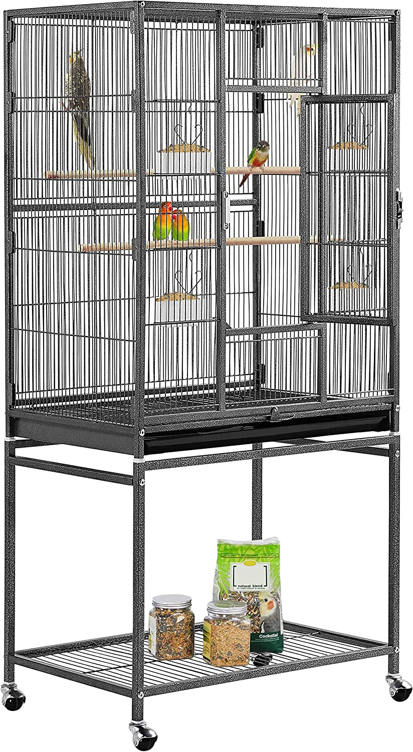 54-Inch Wrought Iron Standing Large Parrot Parakeet Flight Bird Cage for Small Parrot Cockatiel Sun Parakeet Green Cheek Conure Lovebird Budgie Finch Canary Bird Cage with Stand
