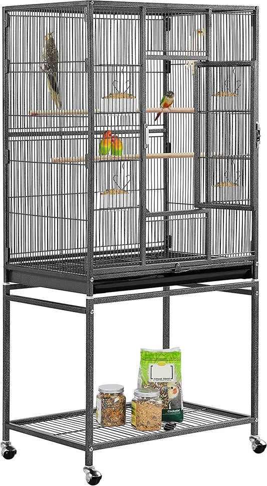 54-Inch Wrought Iron Standing Large Parrot Parakeet Flight Bird Cage for Small Parrot Cockatiel Sun Parakeet Green Cheek Conure Lovebird Budgie Finch Canary Bird Cage with Stand