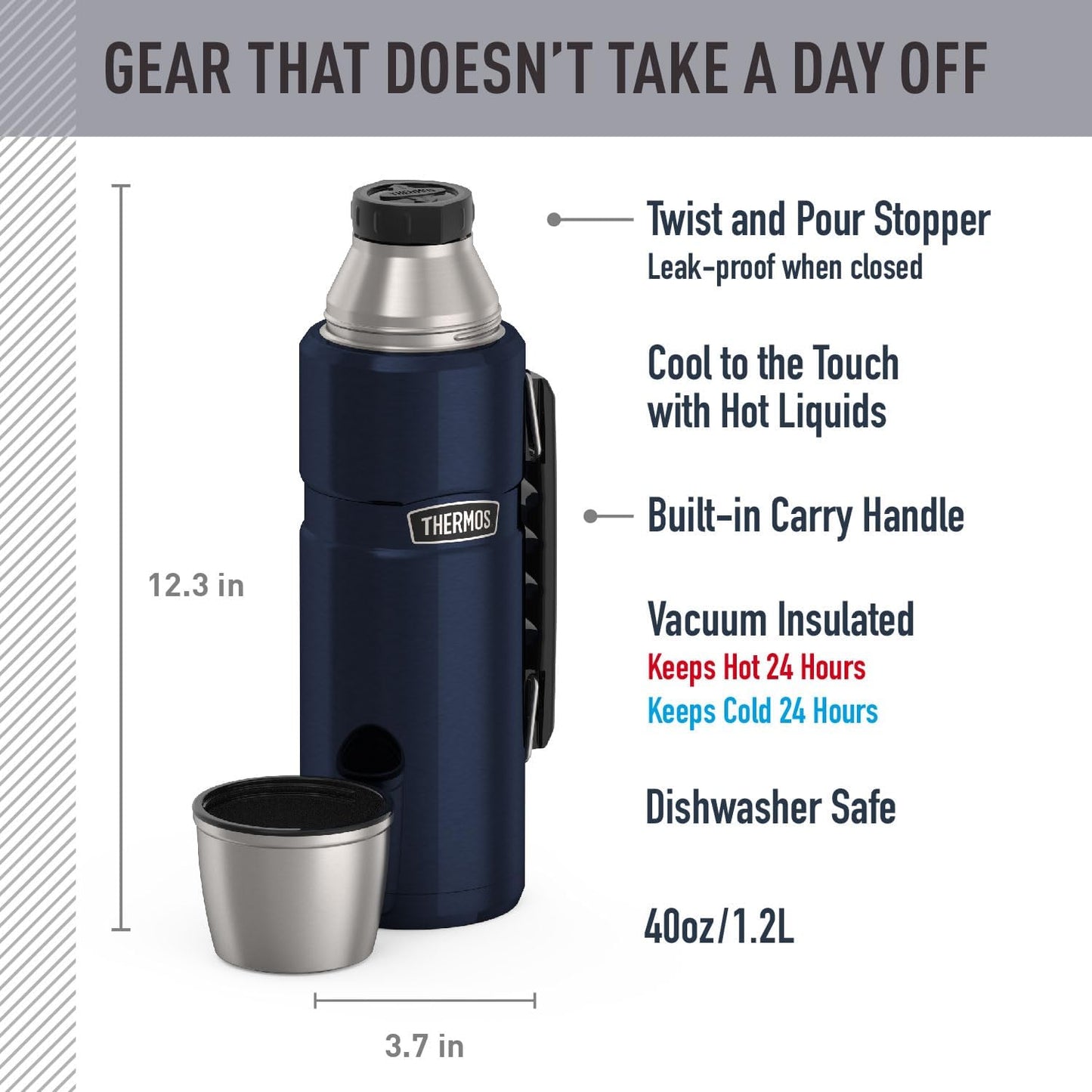 Stainless King 40 Ounce Beverage Bottle, Matte Blue 1.2L