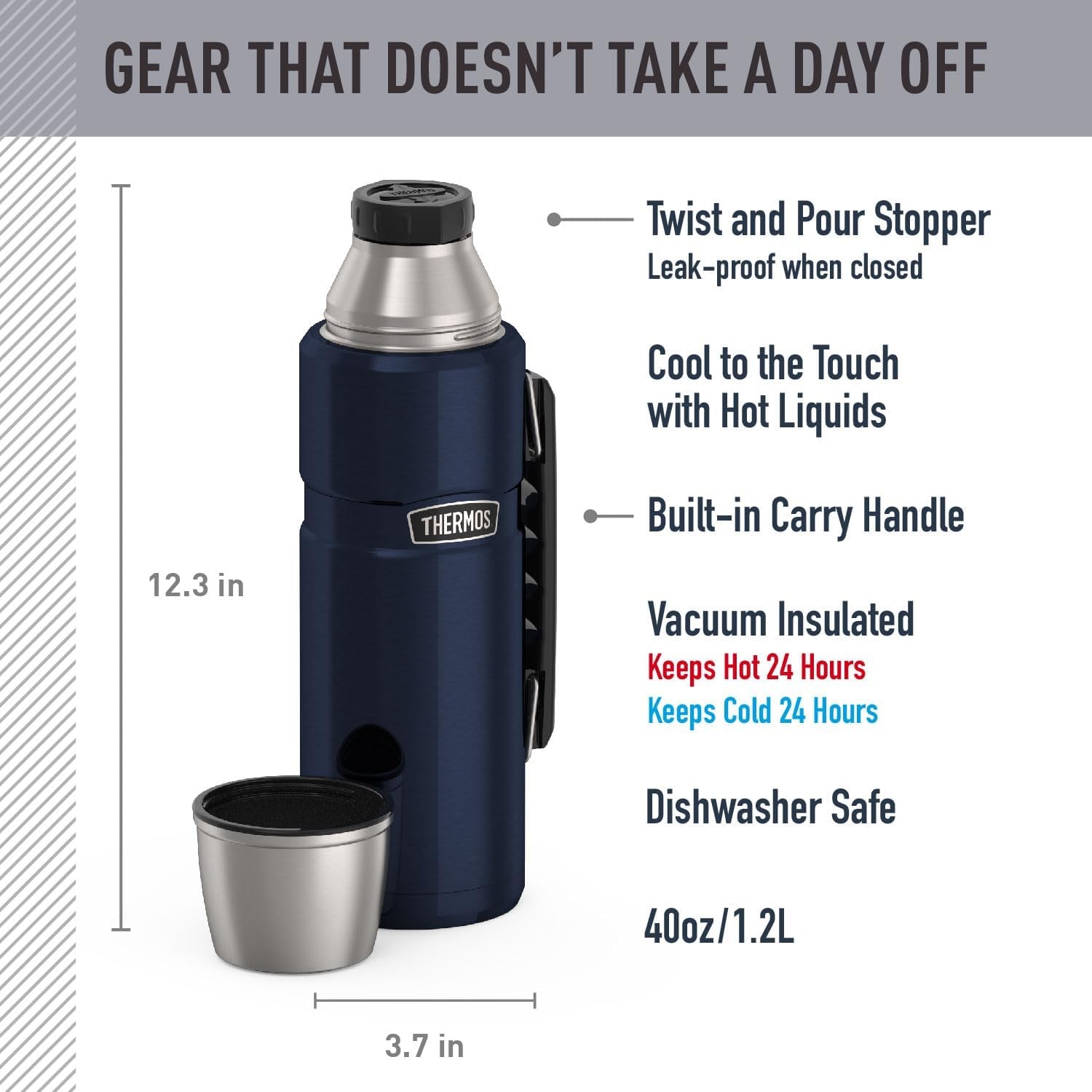 Stainless King 40 Ounce Beverage Bottle, Matte Blue 1.2L