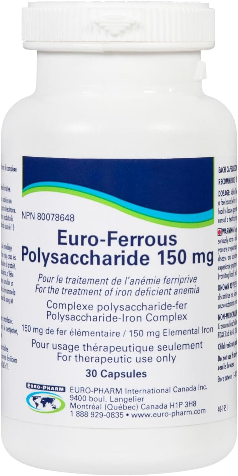 Premium Euro-Ferrous Polysaccharide 150Mg - 30 Vegan Capsules for Enhanced Iron Absorption, Once Daily for Iron Deficiency Anemia
