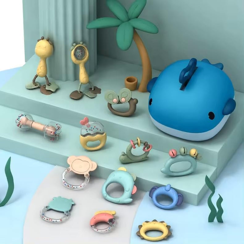 13 Pcs Baby Teether Rattle - Baby Essentials Sensory Toy with Storage Box and Dryer, Excellent Toys for Baby Shower Gifts as a Teething Toy for Infant Toys 0-3, 3-6, and 6-12 Months