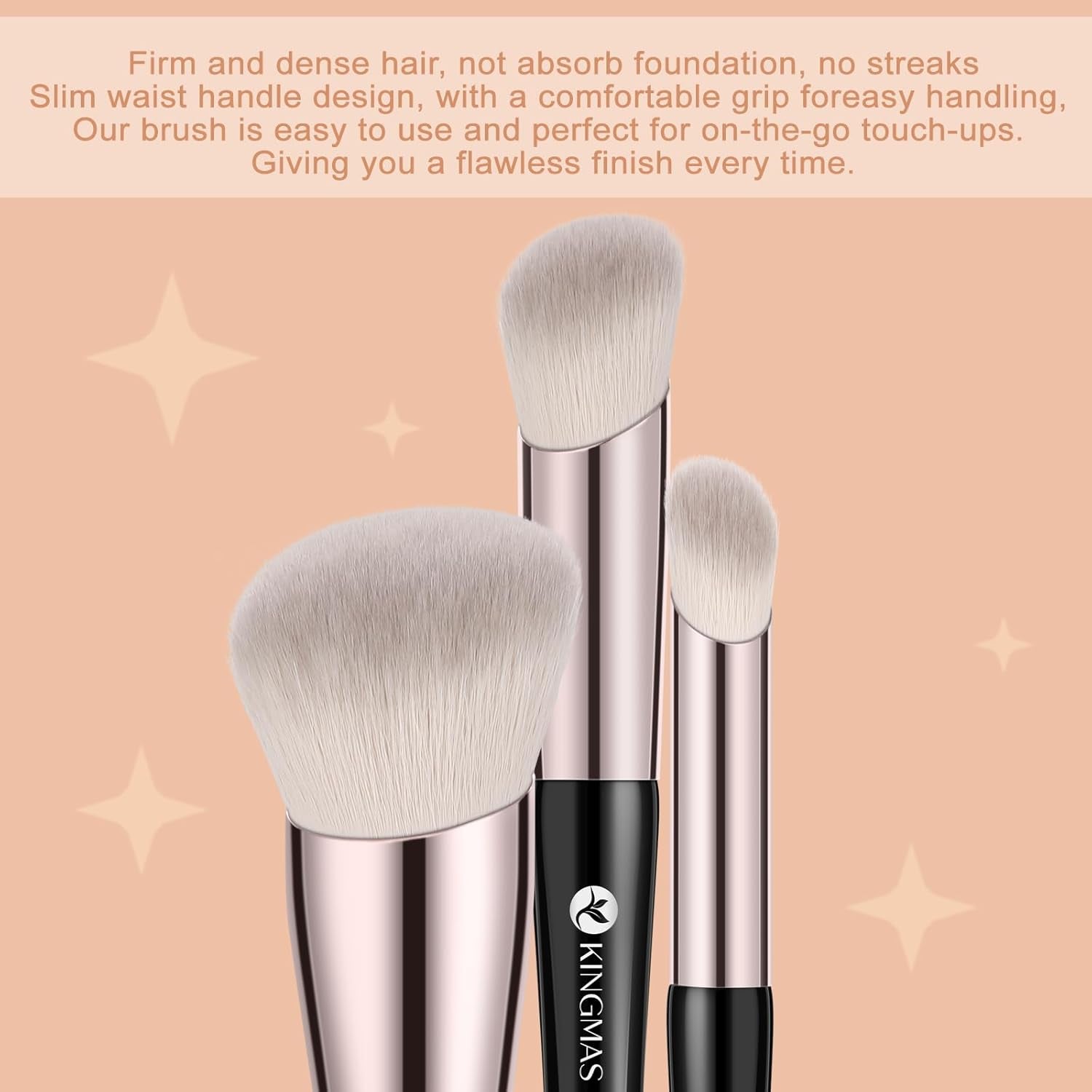 Angled Foundation Brush Concealer Brush, Premium Kabuki Makeup Brush for Liquid, Blending, Cream, Powder, Blush Buffing Stippling Face Makeup Tools White (Black, 3Pcs (170W/270W/370W))