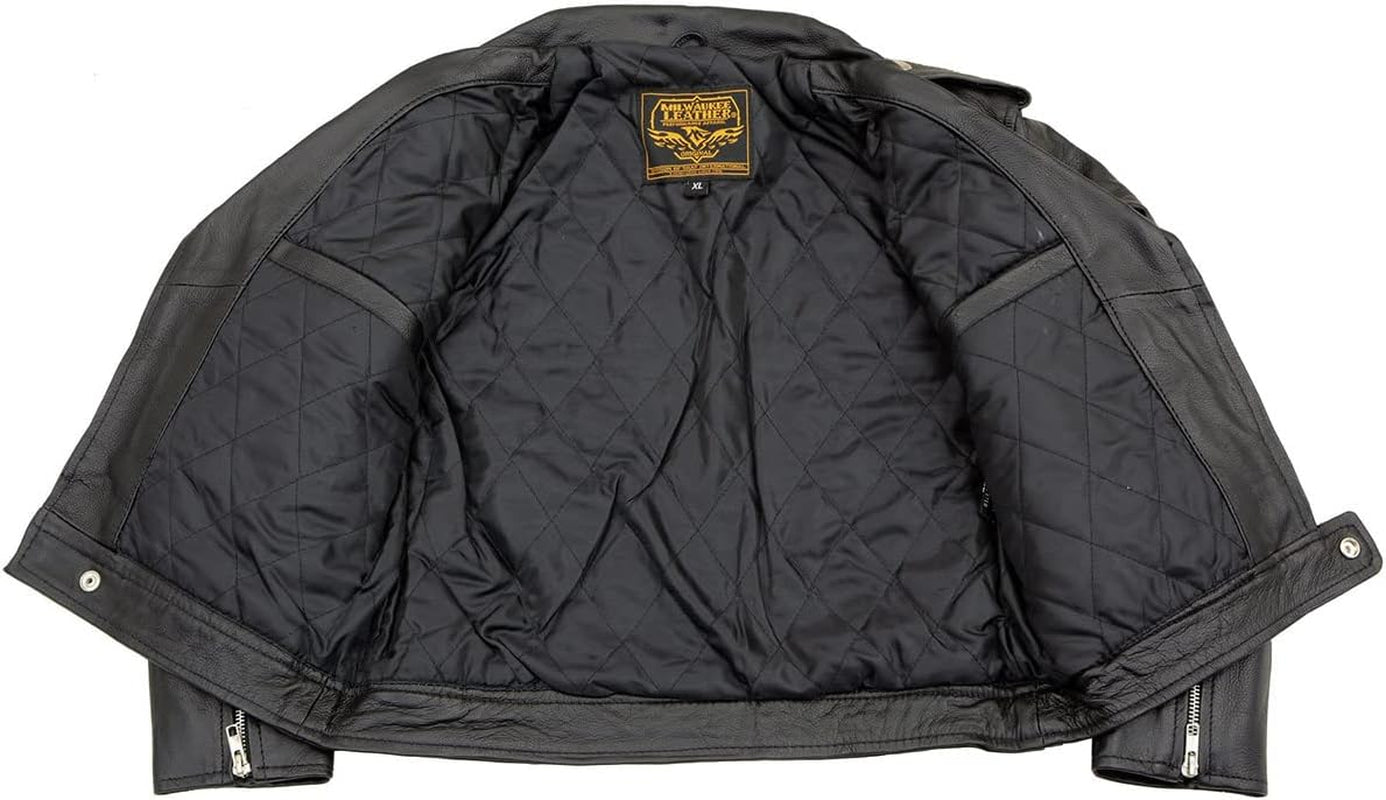 LKK1920 Boy'S Black Classic Leather Biker Jacket with Patch Pocket Style - Large