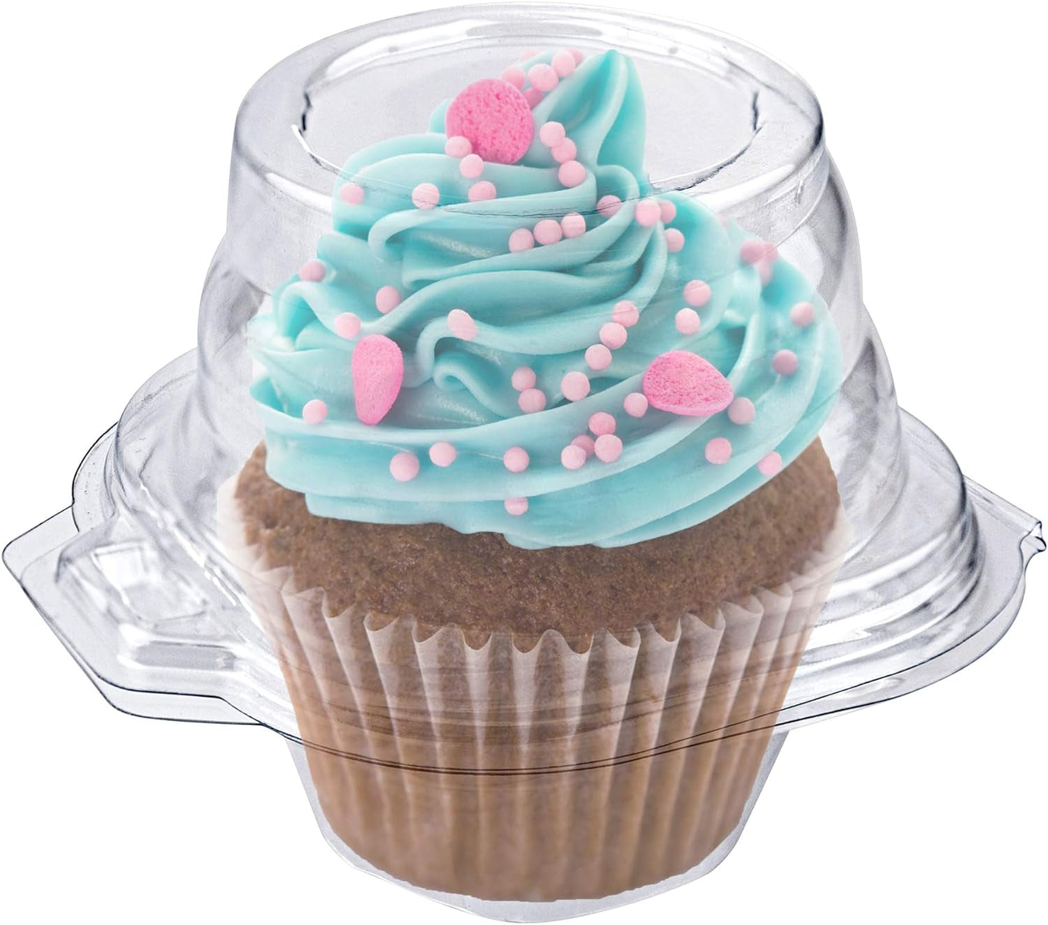 Individual Plastic Cupcake Containers Disposable with Connected Airtight Dome Lid (50 Count) Clear Single Cupcake Holder Carrier Boxes, BPA Free