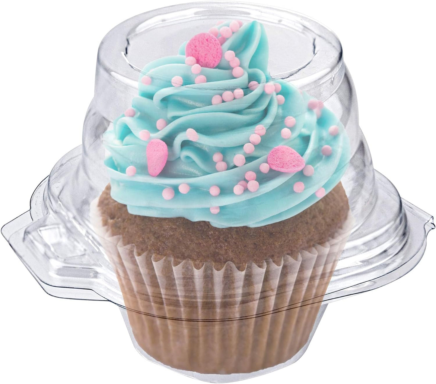 Individual Plastic Cupcake Containers Disposable with Connected Airtight Dome Lid (50 Count) Clear Single Cupcake Holder Carrier Boxes, BPA Free