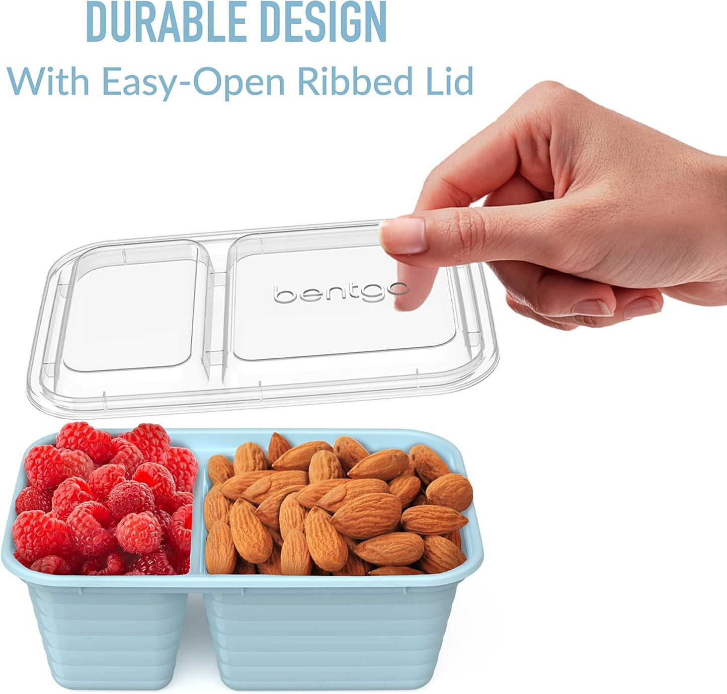 Prep - 2-Compartment Snack Containers with Lids - Reusable, Microwaveable, Durable PFAS & Bpa-Free, Freezer and Dishwasher-Safe Meal Prep Food Storage - 10 Trays & 10 Lids (Sky)