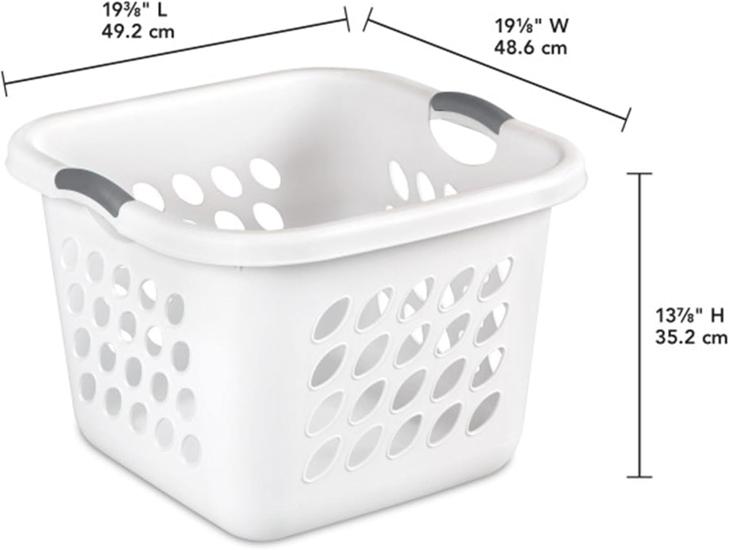 6 Pack Square Laundry Basket, Sturdy Plastic Clothes Hamper, 1.5 Bushel, White - Dirty Clothing Storage Organizer with Handles for Bedroom, Bathroom, and Closet