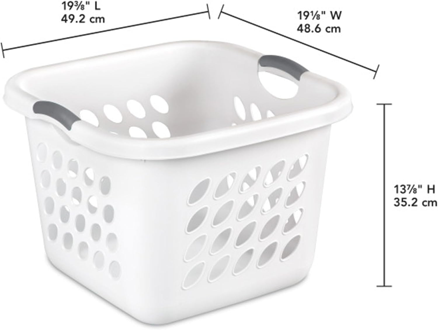 6 Pack Square Laundry Basket, Sturdy Plastic Clothes Hamper, 1.5 Bushel, White - Dirty Clothing Storage Organizer with Handles for Bedroom, Bathroom, and Closet