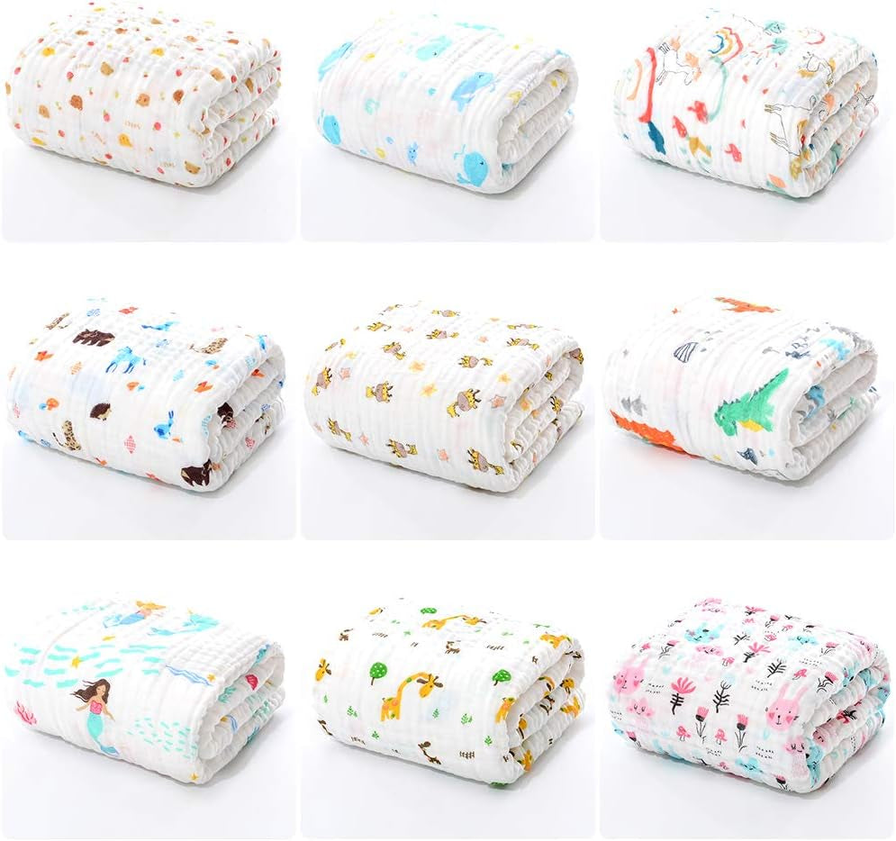 Set of 2 Baby Bath Towels Muslin Baby Blanket, 6 Layer 41.5" X 41.5" Muslin Cloths Cotton Extra Soft Wash Cloth (Colour Random)