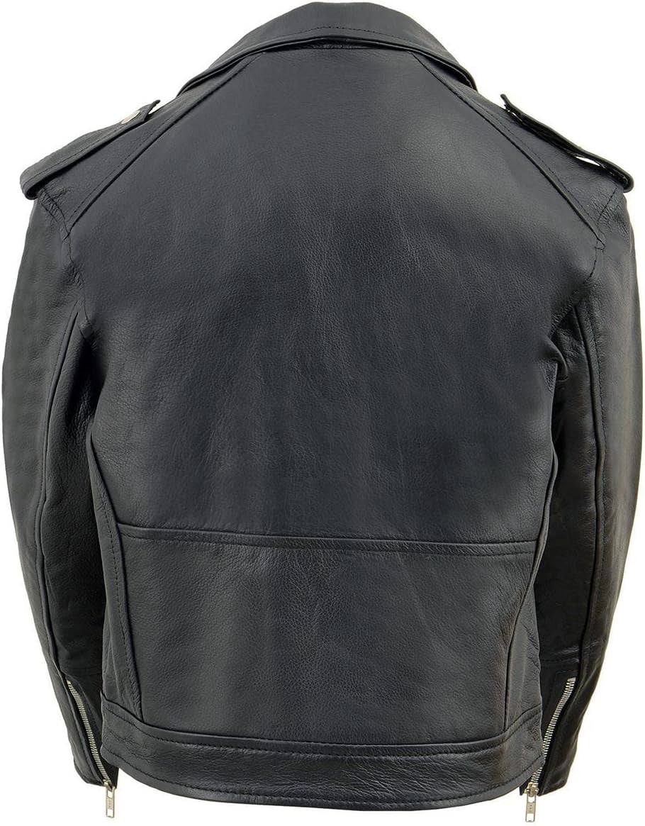 LKK1920 Boy'S Black Classic Leather Biker Jacket with Patch Pocket Style - Large