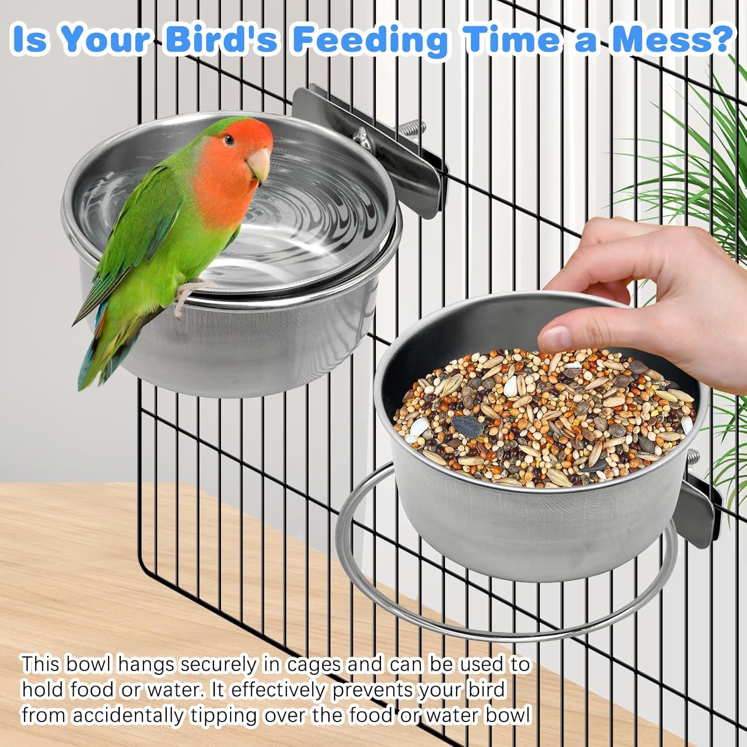 Bird Feeding Dish Cups Parrot Food Bowl Clamp Holder Coop Cup, 2PCS Bird Cage Water Bowl for Parakeet African Greys Conure Cockatiels Lovebird Budgie Chinchilla