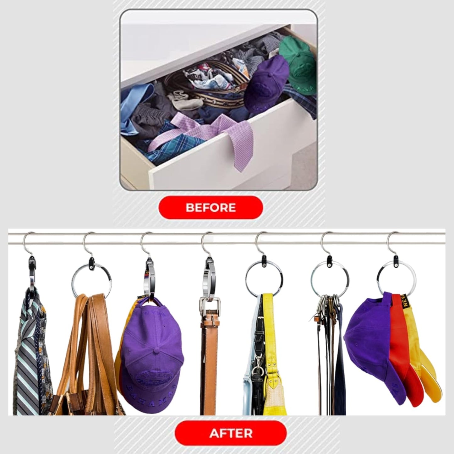Multipurpose Closet Hangers- Tie and Belt Hanger for Closet- Great Space Saving Belt Organizer for Wardrobe - Ideal for Storing Belts, Ties, Scarfs, Baseball Hats, Purses & More- 1 Pack