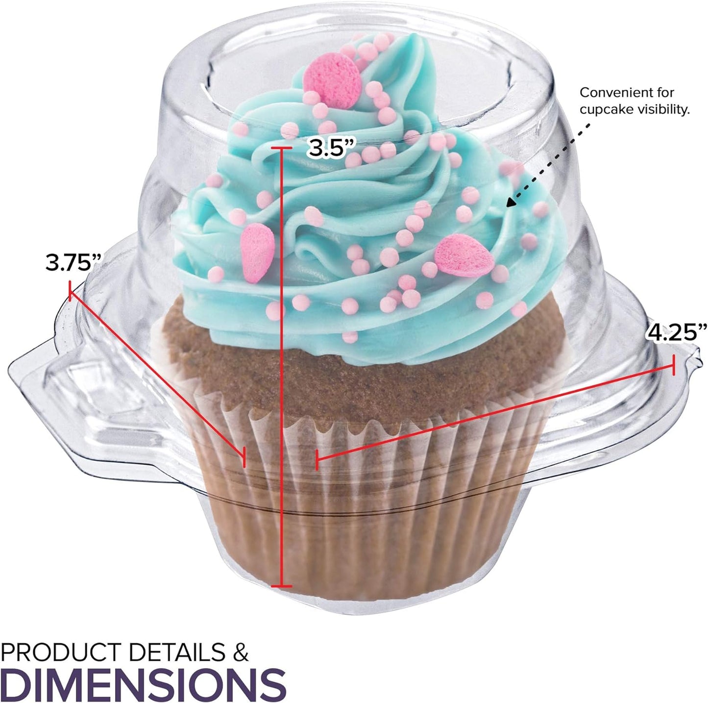 Individual Plastic Cupcake Containers Disposable with Connected Airtight Dome Lid (50 Count) Clear Single Cupcake Holder Carrier Boxes, BPA Free