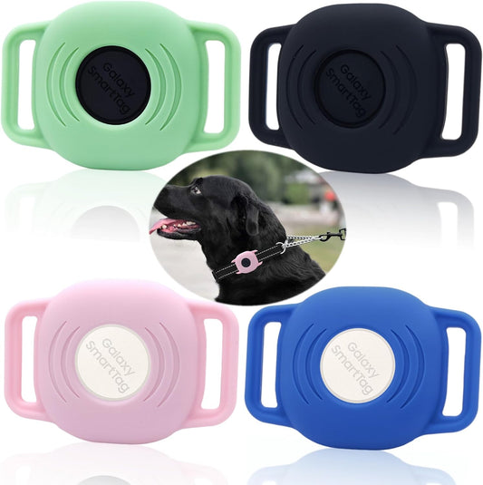 Silicone Case for Galaxy Smarttag for Dog, Slim Sleeve for Samsung Smart Tag+Plus Tracker for Pet Collar, Itag Sleeve Accessories Finder for Cat Belt Necklace Dropper, Secure Holder Bag (4 Pack)
