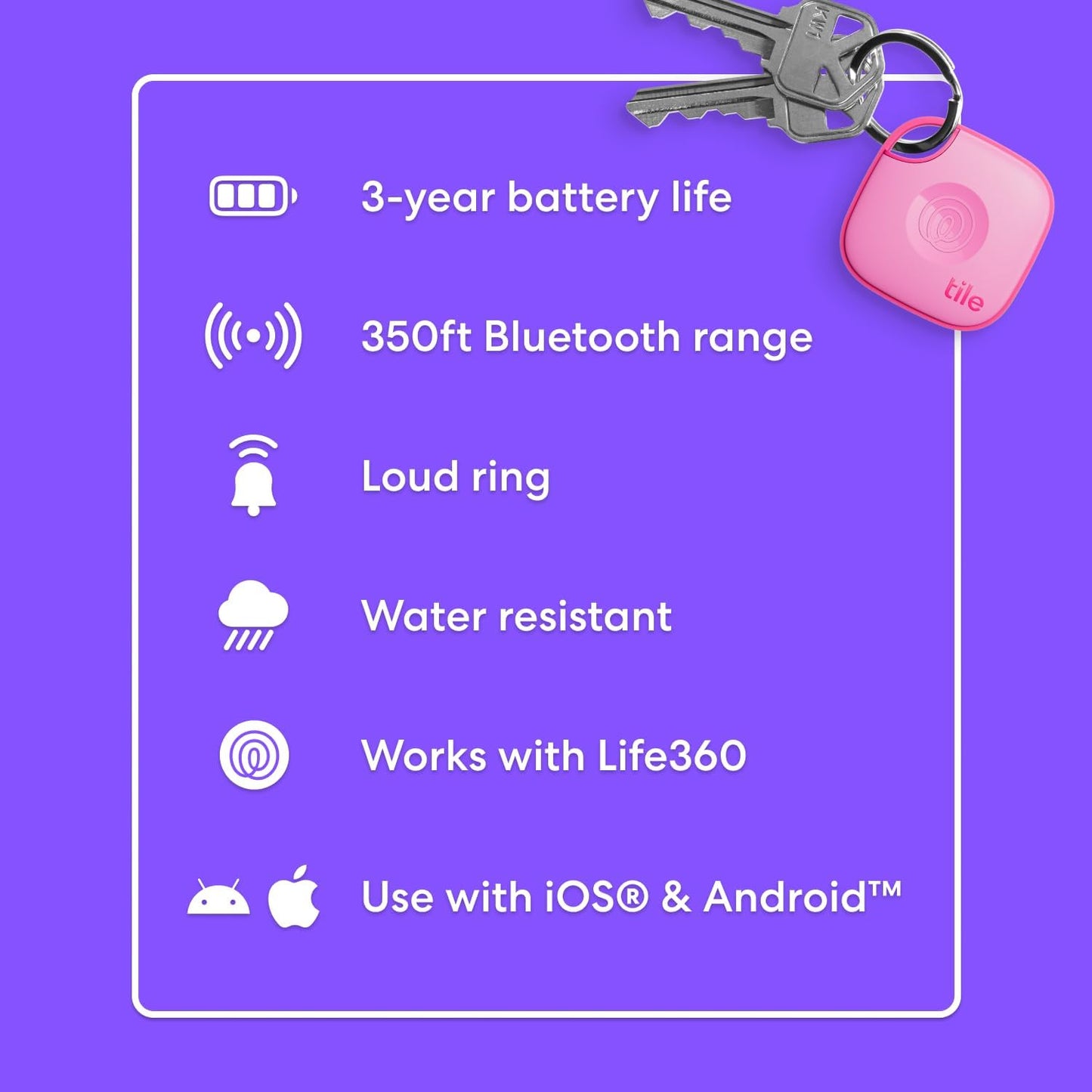 by Life360 Mate - Bluetooth Tracker, Keys Finder and Item Locator for Keys, Bags and More. Phone Finder. Both Ios and Android Compatible. 1-Pack (Pink Punch)