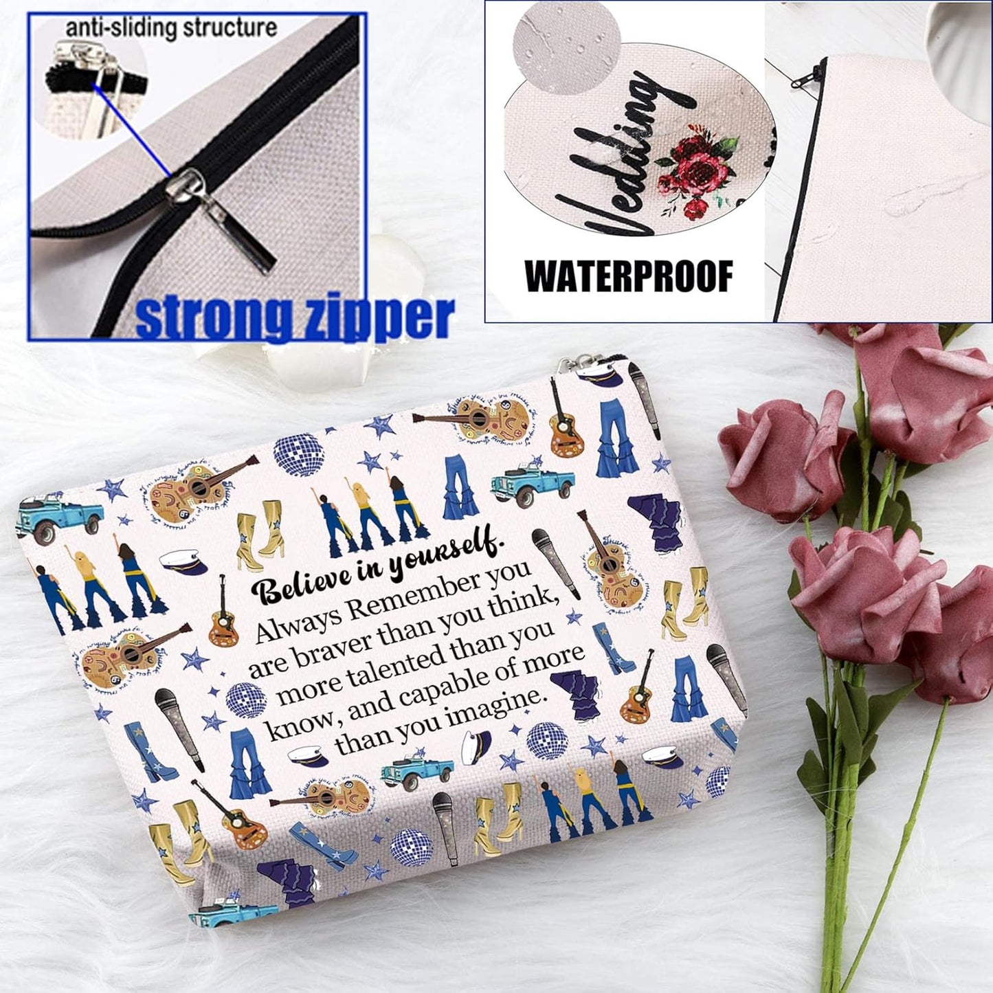 Mamma Gifts Donna and the Dynamos Makeup Bag Dance Queen Musical Gift for Mia Fans Musical Lover Zipper Pouch