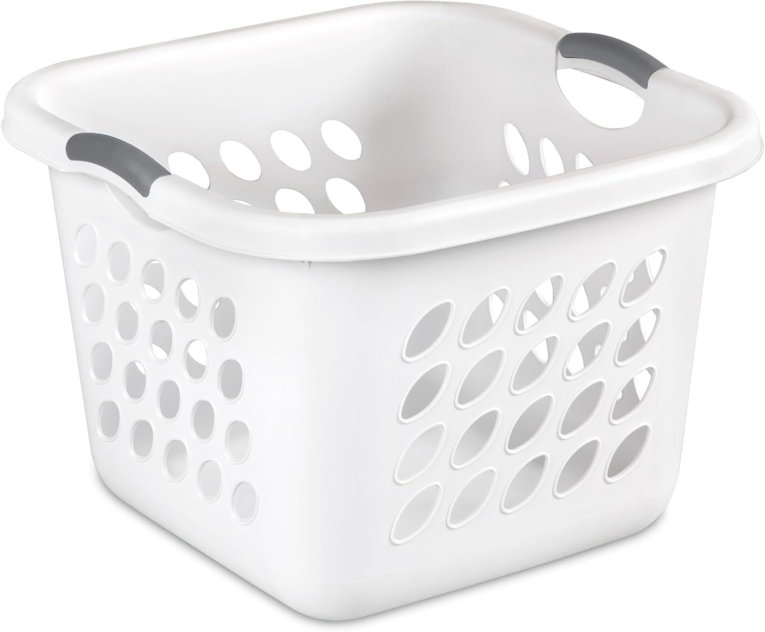 6 Pack Square Laundry Basket, Sturdy Plastic Clothes Hamper, 1.5 Bushel, White - Dirty Clothing Storage Organizer with Handles for Bedroom, Bathroom, and Closet