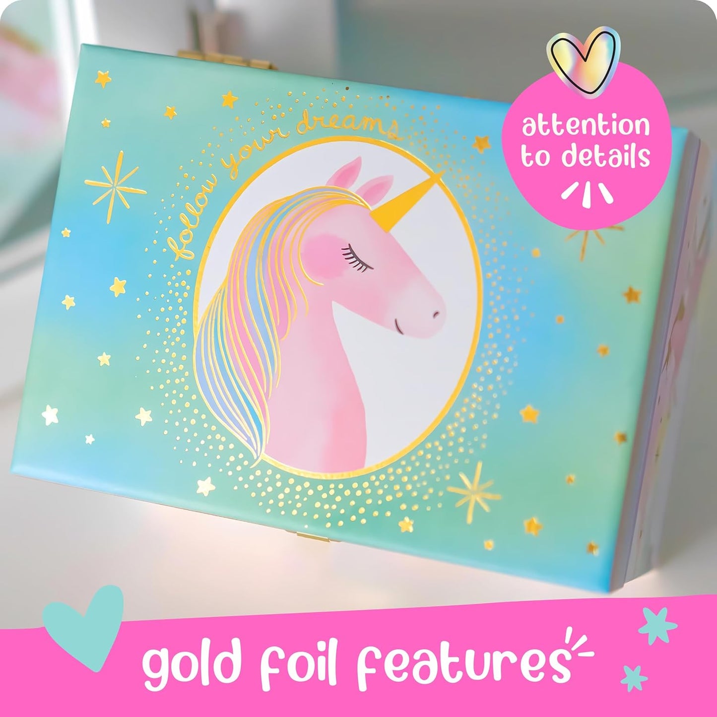 Musical Unicorn Jewelry Box for Girls - Kids Music Box with Spinning Unicorn, Unicorn Birthday Gifts for Little Girls, Jewelry Boxes, 6 X 4.7 X 3.5 in - Ages 3-10