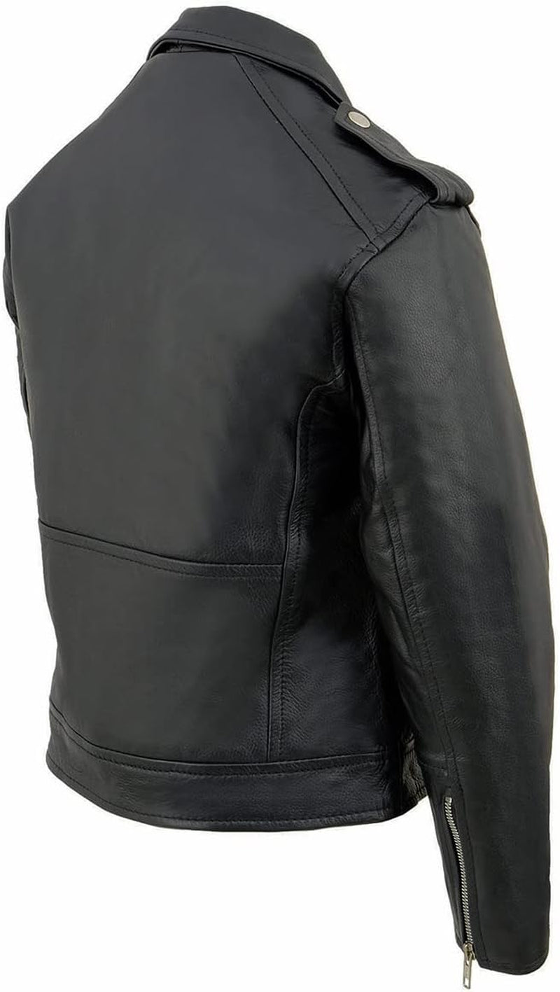 LKK1920 Boy'S Black Classic Leather Biker Jacket with Patch Pocket Style - Large