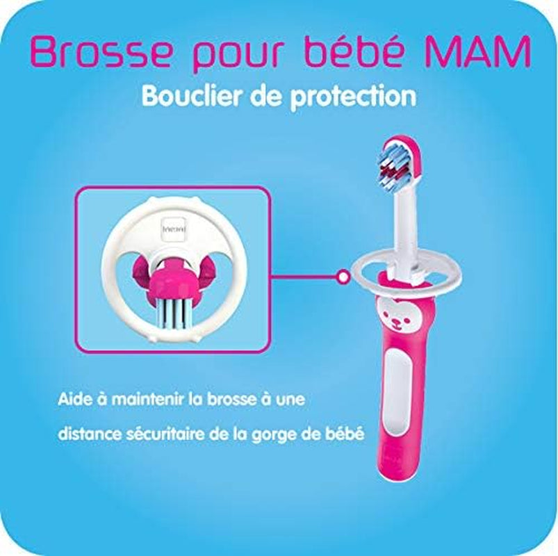 Learn to Brush Set (1 Baby'S Brush Toothbrush, 1 Training Brush, 1 Safety Shield), Baby Toothbrushes with Brushy the Bear, Interactive App, for Girls 5+ Months, Pink