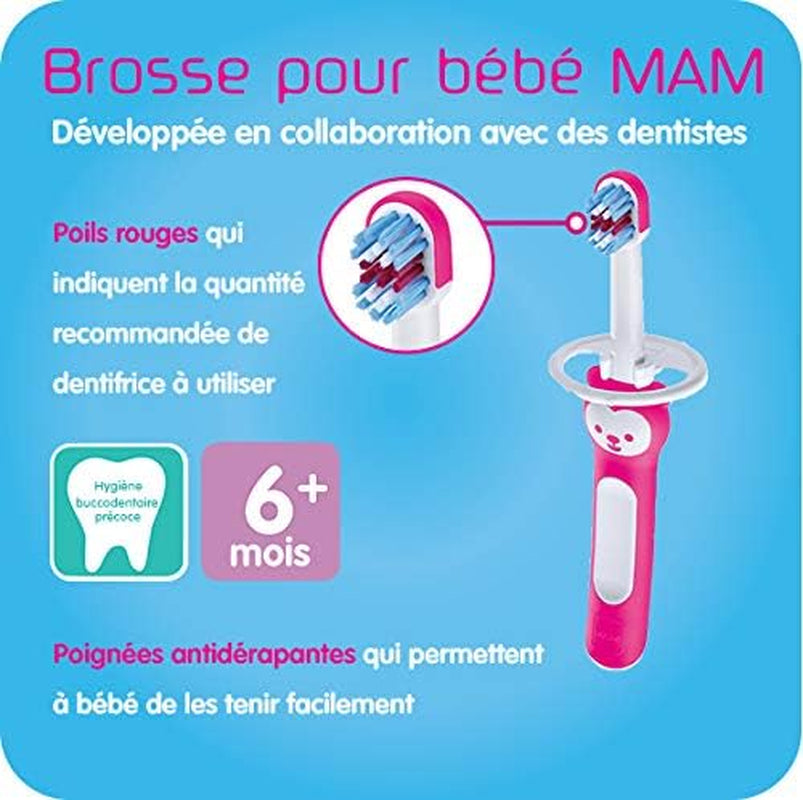 Learn to Brush Set (1 Baby'S Brush Toothbrush, 1 Training Brush, 1 Safety Shield), Baby Toothbrushes with Brushy the Bear, Interactive App, for Girls 5+ Months, Pink