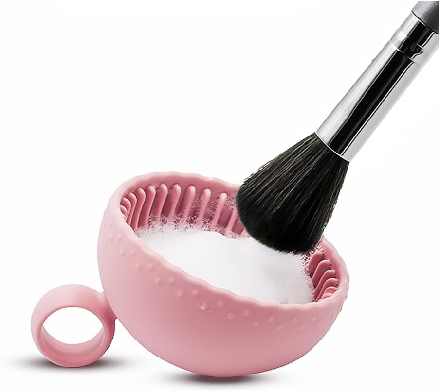 Silicone Makeup Brush Cleaner, Brush Scrubber Bowl, Portable Washing Tool Cosmetic Brush Cleaner (Pink)