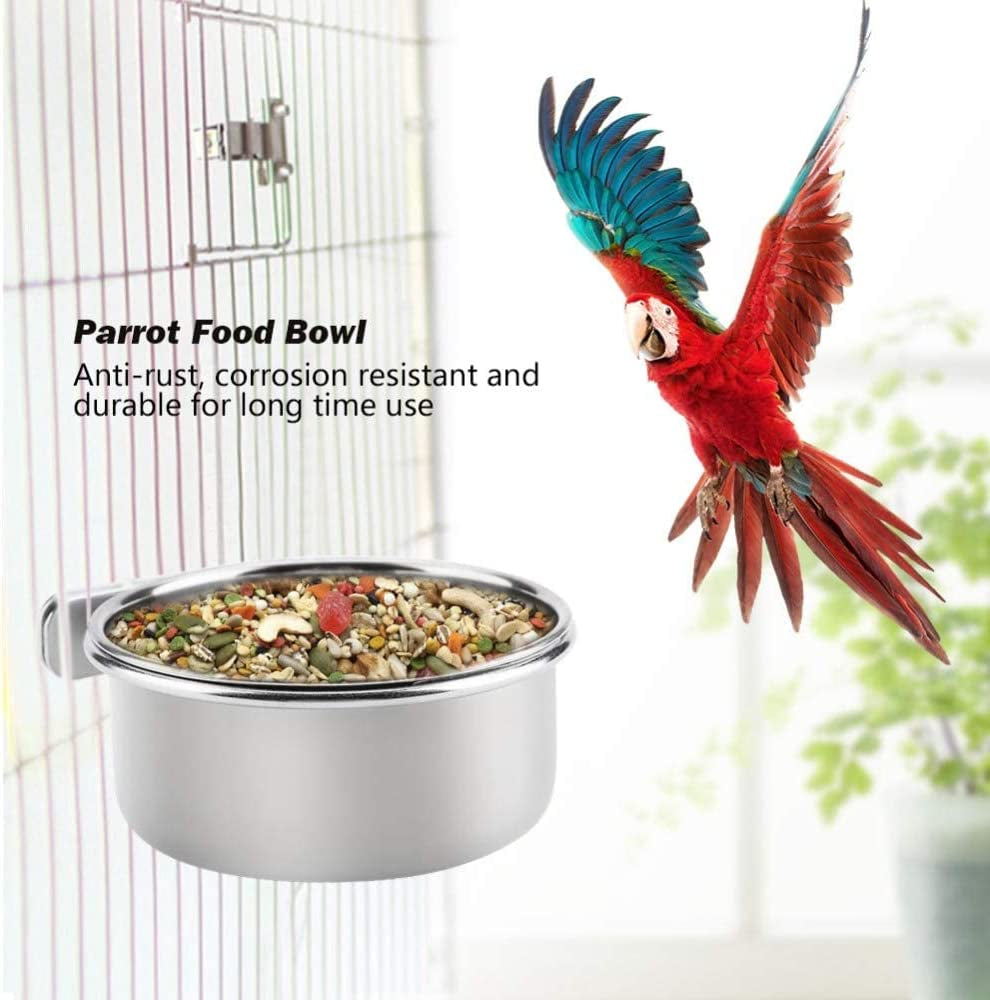 Bird Feeding Dish Cups Parrot Food Bowl Clamp Holder Coop Cup, 2PCS Bird Cage Water Bowl for Parakeet African Greys Conure Cockatiels Lovebird Budgie Chinchilla