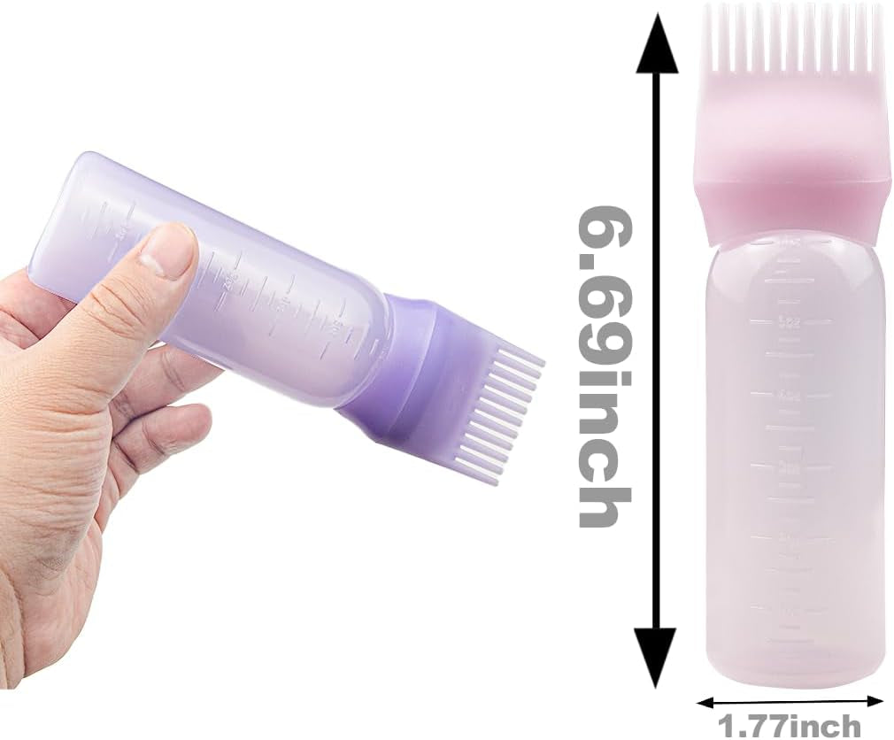 4 PCS Root Comb Applicator Bottle,Hair Oiling Applicator,Hair Oil Applicator Bottle for Hair Dye Shampoos Hair Salons.6Oz (Black+White+Pink+Purple)