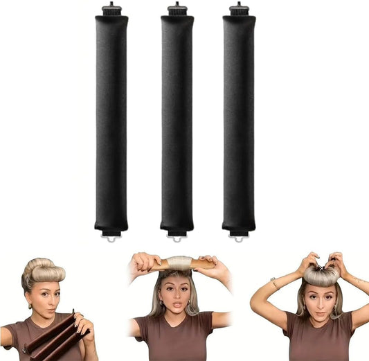 𝐉𝐮𝐦𝐛𝐨 𝐅𝐥𝐞𝐱𝐢 𝐑𝐨𝐝𝐬-3Pcs, Jumbo Flexi Rods for Big Curls, Heatless Hair Curlers Curling Set Overnight Non Heat Hair Curlers Blow Out Foam Jumbo Hair Rollers (Black)