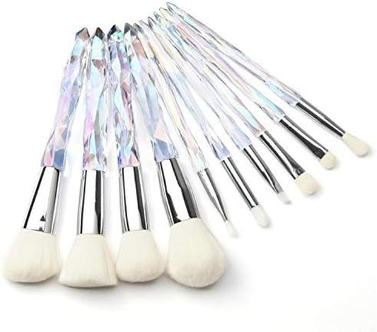 Makeup Brushes Crystal Handle Set,  10 PCS Crystal Transparent Handle Kabuki Powder Foundation Brush Concealer Eye Shadow Eyeliner Eyebrow Brush (Green) (White)