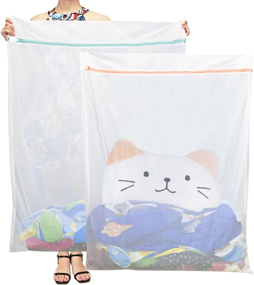 Extra Large Mesh Laundry Bags, 2 Pack 43.3 in X 35.4 in Heavy Duty Net Washing Bags with Zipper for Delicate Clothing, Toys, Bedding, Curtain
