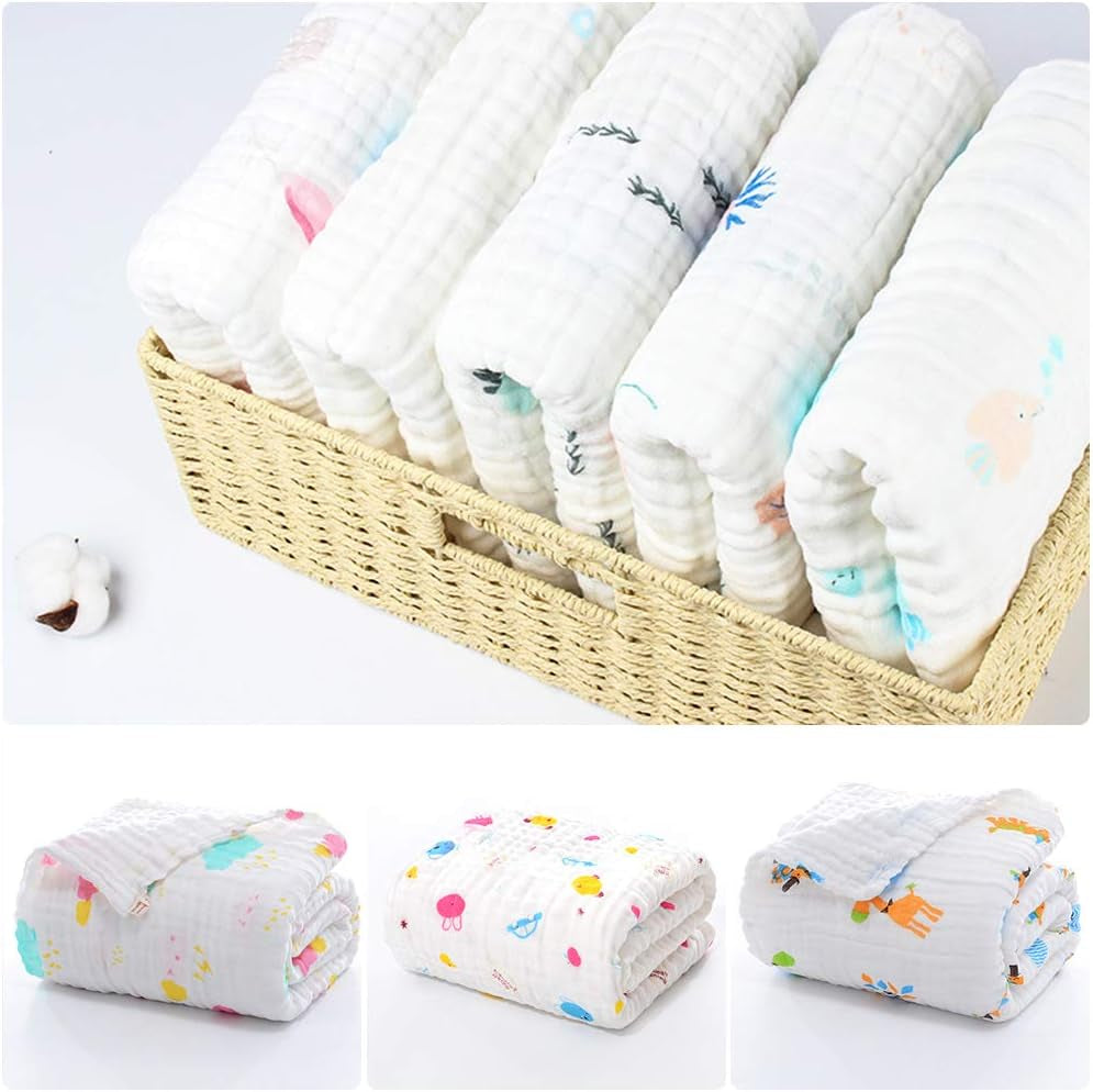 Set of 2 Baby Bath Towels Muslin Baby Blanket, 6 Layer 41.5" X 41.5" Muslin Cloths Cotton Extra Soft Wash Cloth (Colour Random)