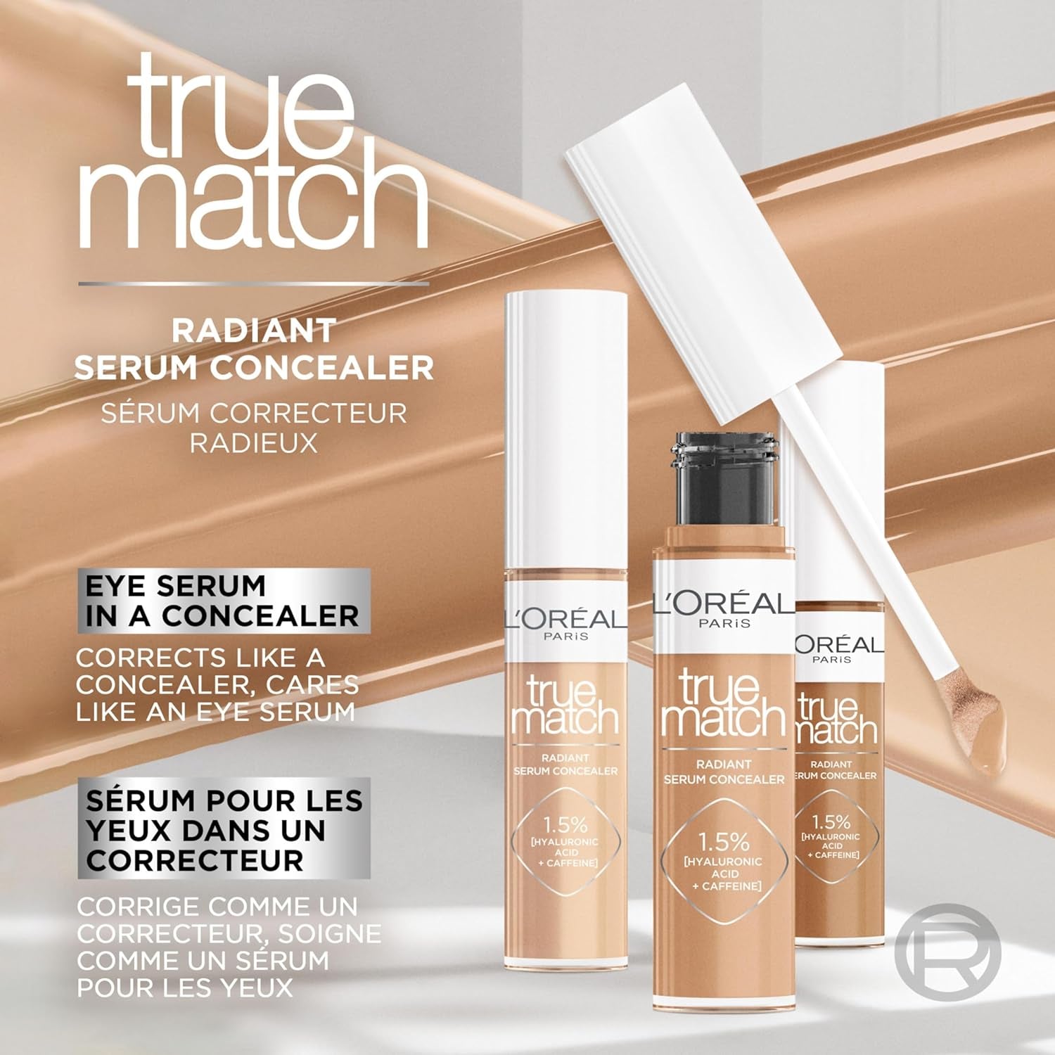 L’Oréal Paris True Match Radiant Serum Concealer, Brightening under Eye Concealer for Dark Circles with 1.5% Hyaluronic Acid and Caffeine, N3, 10 Ml