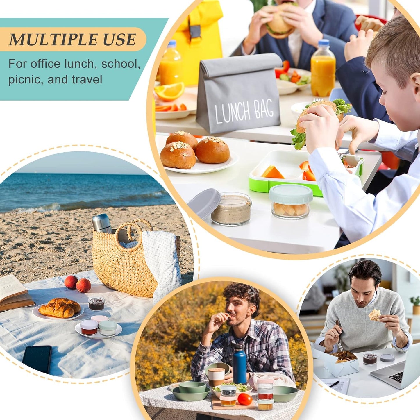 [6 Pack] Salad Dressing Container to Go, 2.7 Oz Glass Small Condiment with Lids, Dipping Sauce Cups Set, Leakproof Reusable for Lunch Box Work Trip.