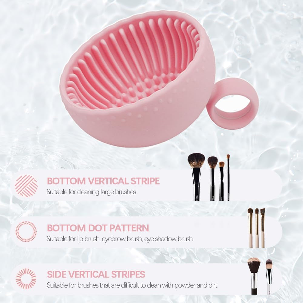 Silicone Makeup Brush Cleaner, Brush Scrubber Bowl, Portable Washing Tool Cosmetic Brush Cleaner (Pink)