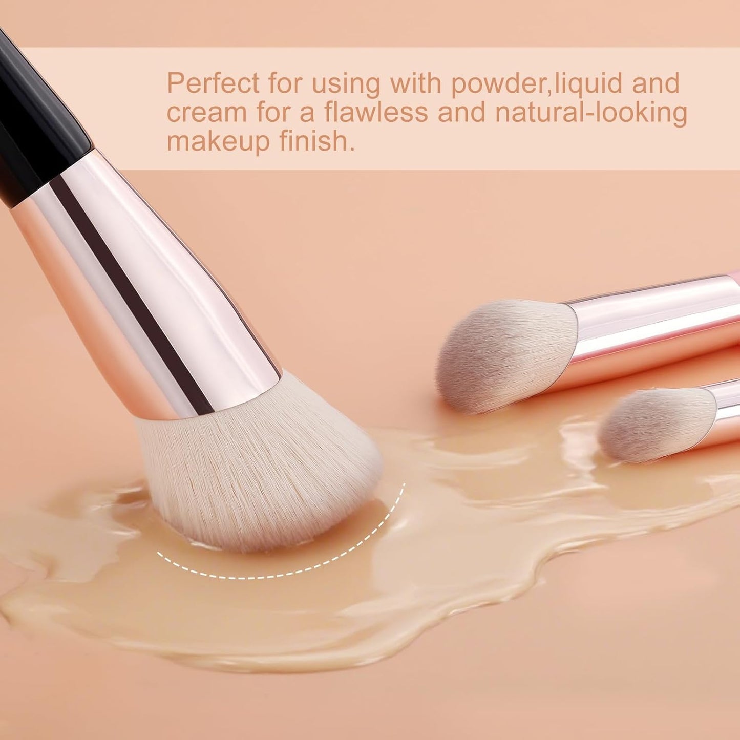 Angled Foundation Brush Concealer Brush, Premium Kabuki Makeup Brush for Liquid, Blending, Cream, Powder, Blush Buffing Stippling Face Makeup Tools White (Black, 3Pcs (170W/270W/370W))